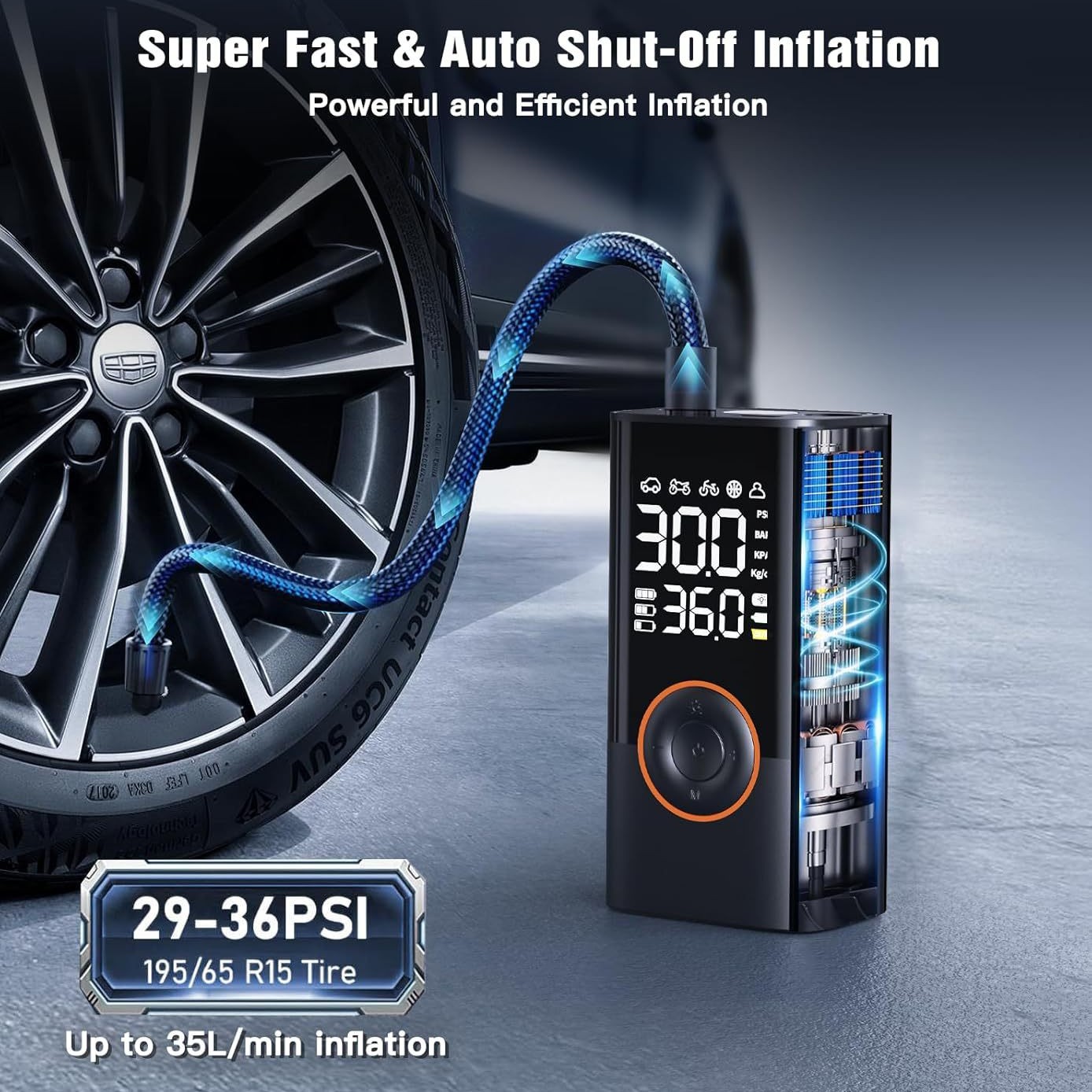효과적인 충전식 무선 스마트 에어 펌프, 오프로드 자동 - Car Portable Tire Inflator 리뷰 및 가격